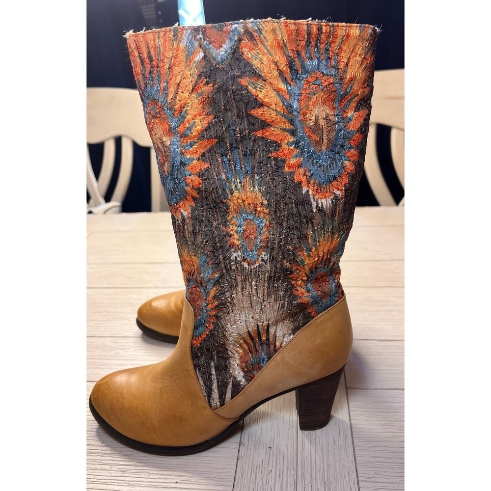Peacock western boho style 3" heeled mid calf boots Fabric and leather uppers 8